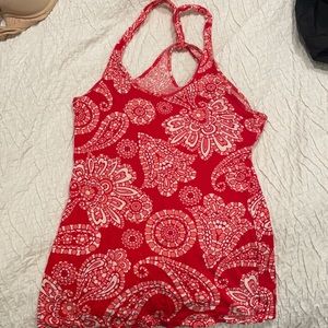 Patterned tank with unique knotted back